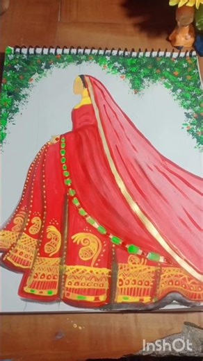how to draw beautiful bride lehenga with watercolor penting #watercolorpalette #leafpainting