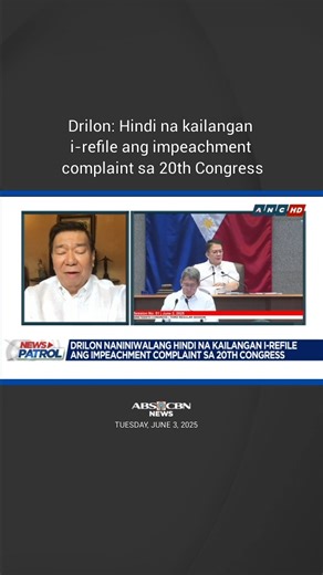 Drilon: Hindi na kailangan i-refile ang impeachment complaint sa 20th Congress #NewsPatrol #Reels | ABS-CBN News