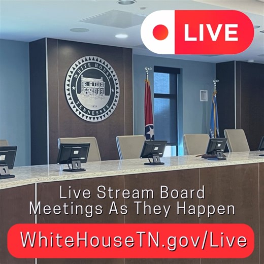 The live stream for the Board of Mayor and Aldermen meeting began at 7:00 p.m. 📺 Stay in the Know — From Wherever You Are! 🏡💻 Did you know the City of White House live streams all Board meetings when they are scheduled? That means you can stay informed and engaged with your local government — anytime, anywhere! 🗓️ Find meeting schedules 📝 View agendas 🎥 Watch live or catch the replay 👉 Visit: WhiteHouseTN.gov/Live | City of White House, Tennessee - City Administrator's Office