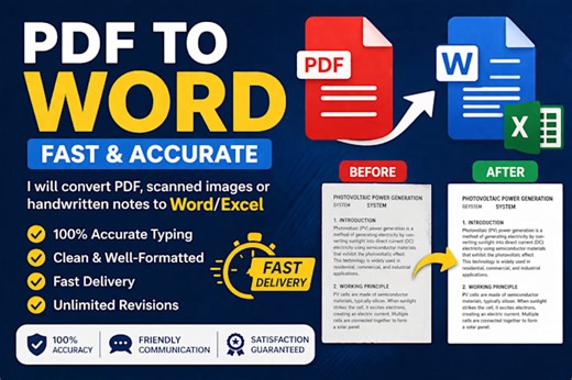 Possible21: I will convert PDF, images or handwritten notes to word or excel for $5 on fiverr.com