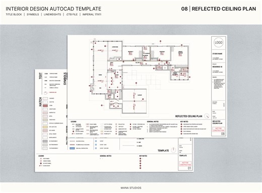 REFLECTED CEILING PLAN 17x11 | Interior Design Autocad Plan Template - Etsy Canada