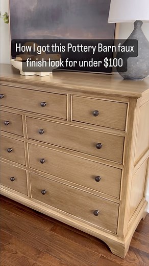 Home finds and DIYs - Emilie on Instagram: "Faux wood finish dresser  Products I used to get this look: Paint: Sherwin Williams Stone Lion Primer: Zissner water based Glaze: Rustoleum Java Brown Antique Glaze Brushes: Chip brush, deck brush and handheld brown Hardware: Amazon #fauxwoodfinish #potterybarnstyle #studiomcgee"