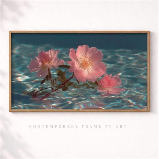 Floating Blush – Pink Flowers on Water | Serene Botanical Wall Art | Samsung Frame TV Digital Download - Etsy