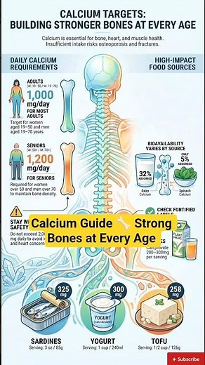Calcium Guide 🦴 Strong Bones at Every Age | Daily Foods You Must Eat! #shorts #tips #health #viral