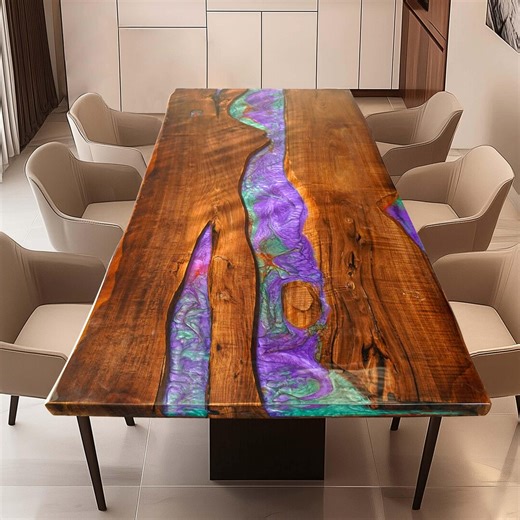 Walnut Live Edge River Dining Table, Galaxy Epoxy Resin Wood Furniture - Etsy UK