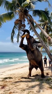 An elephant plucking coconut from a coconut tree #elephant #coconut #animals | Animals video