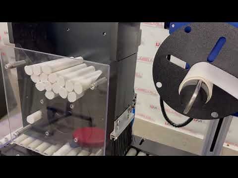 LabelMill LM5000RB Rollerbed Conveyor w/ LM3542SF Print & Apply Label Applicator for Pre-Roll Tubes