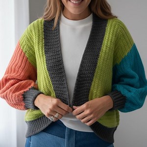 Chunky Color Block Cardigan Crochet Pattern, Oversized V-neck Sweater Tutorial (PDF Download) - Etsy