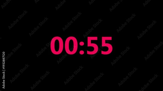 Vintage LED digital clock one minute countdown timer, counting from one one minute to zero, 60 second countdown, retro style clock, black background footage. Digital clock or calculator numbers .
