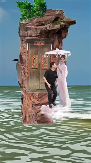 Waterfall house on the water #phone special effects #clip