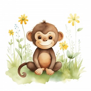 Cute Monkey Baby Clipart | 10 JPG | Floral Animal Clipart Monkey for Nursery Printable Watercolor Clipart High Quality Digital Download - Etsy
