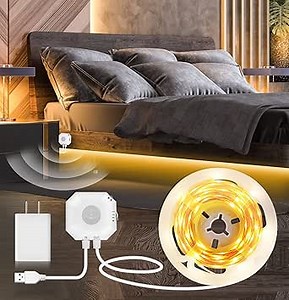 MATICOD Motion Sensor Lights Indoor Under Bed Lights, 3500K Motion Sensor Led Strip Lights for Bedroom, Warm White Under Cabinet Lights for Kitchen, Closet, Stair Night Light, 16.4ft NO APP
