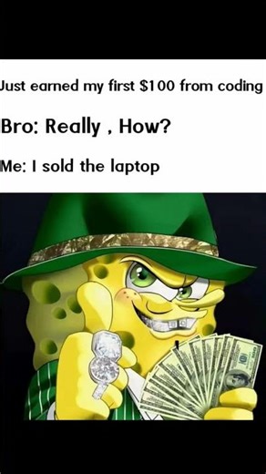 Just Earned My First $100 from Coding 😭 #memes