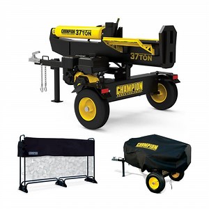Champion Power Equipment 37 Ton Log Splitter, 96 in. Firewood Rack, Rack Cover and Log Splitter Weather-Resistant Cover Combo - The Home Depot