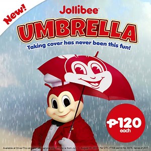 Rainy days are better when you and Jollibee are together! Purchase this Jollibee Umbrella at any store via drive-thru or delivery for only P120. | Jollibee