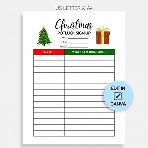 Christmas Potluck Sign up Sheet, Editable Canva Template, Holiday Potluck Sign up PDF, Holiday Potluck Sign up Sheets, Potluck Sign up Form - Etsy