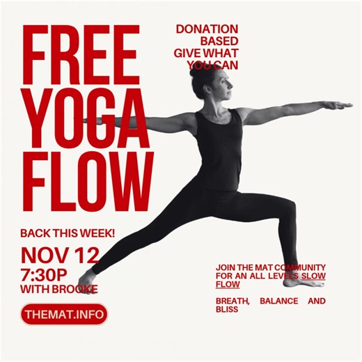 Community Yoga Flow is back after a brief pause 😄 Join Brooke this Wednesday 7:30p for an unheated slow-flow. This is the perfect class to hit the reset button on your week. An hour dedicated to steady breath, mindful movement, and time with yourself. Invite a friend! We're proud of the yogis that consistently join us online. save ya spot: https://wix.to/jD3ILD8 | The Mat