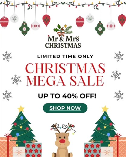 🎁 CHRISTMAS MEGA SALE ON NOW — 40% OFF! 🎁 We’re clearing out festive favourites at Mr & Mrs Christmas to make room for exciting new Christmas magic coming next year ✨ 🎅🏼 HUGE 40% OFF 🎄 Limited time only 📦 While stock lasts No code required! All discounts are already applied on our website, so you can shop and save instantly ✨ | Mr & Mrs Christmas