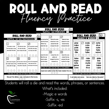 Decodable Fluency Roll & Read | Magic E   CVC, CVCC Suffix Words | SoR Aligned