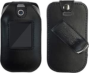 Case with Clip Compatible with Consumer Cellular Link 2 Phone Models Z2335 and Z2332 Flip Phone, Fitted Leather Case, Rotating Belt Clip, Built-in Screen & Keypad Protection