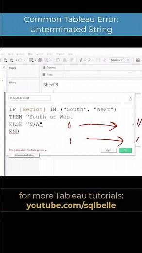 #Tableau Error - Unterminated String #calculations #tableautips #tableaututorial #tableaudesktop