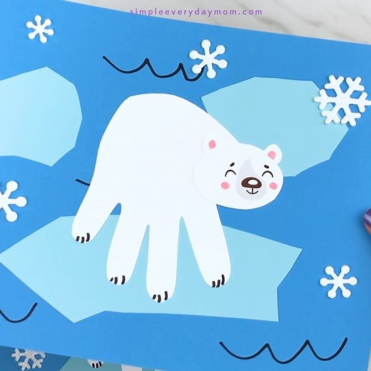 Let the kids turn their handprints into a cute winter polar bear! Get the template on the blog. | Simple Everyday Mom