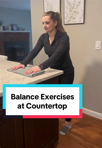 Simple exercises, big payout! ✅ These quick countertop drills train anterior–posterior weight shifting, posterior chain activation, strength, and controlled transitions. 💾 Save and add this to your daily routine or try it out with a patient! #physicaltherapy #neuropt #balancetraining #homeworkout