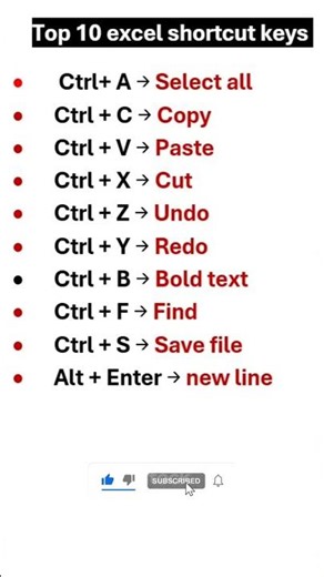 top 10 Excel Shortcut keys #excel #computer #keys