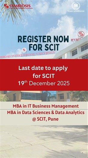 SCIT on Instagram: "⏰ Last date to apply for SCIT: 19th December 2025 Don’t miss your chance to step into a future-ready management career. 🎯 SNAP Aspirants, Take Note! Get expert tips & tricks to attempt the SNAP exam smartly in this video. #SCIT #SNAP #ITBM #DSDA #StudentLife #ScitUnplugged #SIU #mba #symbiosis"