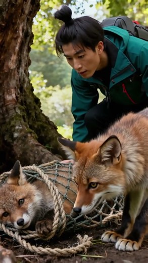 A mother fox blocks a car, whining for help.