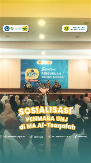 Kantor Admisi UNJ on Instagram: "[SOSIALISASI PENMABA UNJ 2026 DI SEKOLAH] Halo, Pejuang UNJ! 💚👋 Tanggal 11 Januari 2026 lalu, tim Admisi UNJ berkesempatan hadir di Madrasah Aliyah Al Tsaqafah Jakarta untuk berbagi banyak informasi penting seputar Penerimaan Mahasiswa Baru (PENMABA) UNJ 2026. Mulai dari pilihan jalur masuk, daya tampung, sampai tingkat keketatannya, semua dikupas tuntas lho! Biar kamu juga nggak ketinggalan info penting lainnya, jangan lupa untuk pantau terus media sosial Admi