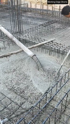 🏗️🛢️ Pouring Concrete Footings: Pump Lines Fill Rebar Grids As Vibrators Pack Mix