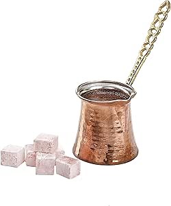 DESTALYA Turkish Coffee Pot | Hammered Copper Cezve | Greek Arabic Coffee Maker with Metal Handle | Stove Top Small Warmer (Copper Coffee Pot)