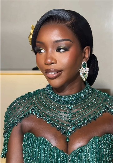 Emerald Elegance Bridal Hair and Makeup: Emerald Green Bridal Look