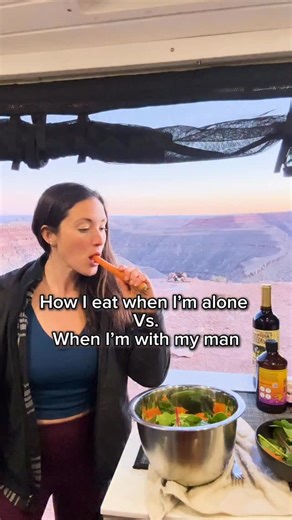 Bag Salads count as gourmet in this Van 🤣 but seriously, when you live in a vehicle, the less dishes, the better. Orrr I’m just lazy? What do you think? #cooking #rvlife #vanlife #camping #chef | Nikki Delventhal