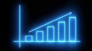 Footage of Business graph Arrow icon Up animation in neon blue color