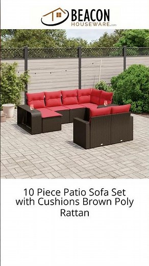 10 Piece Patio Sofa Set with Cushions Brown Poly Rattan
