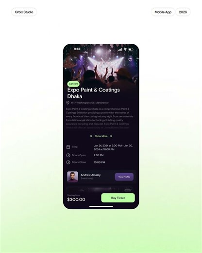 Modern Event Booking App UI Design 2026 | Dark Mode Mobile App UI | Orbix Studio