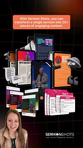 Transform your sermon into 20 pieces of content in minutes! Clips, devotionals, blogs & more—Get Your 2 Free Clips now! | Sermon Shots