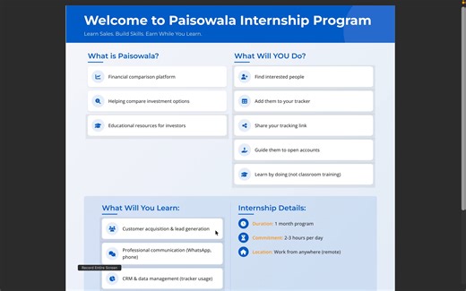 Paisowala Sales Internship Program Overview