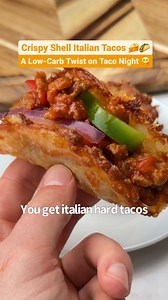 Crispy Shell Italian Tacos 🧀🇮🇹🌮 Elevate your taco game with these crispy, cheesy Italian-style shells! Perfect for a quick, low-carb meal that's packed with flavor. 😋 What You Need: 🧀 Shredded Mozzarella 🧀 Freshly Grated Parmesan 🌭 Italian Sausage 🍅 Marinara Sauce 🌶️ Sautéed Peppers & Onions How to Make Them: 1️⃣ Arrange 2-4 small piles of shredded mozzarella on a parchment-lined baking sheet. Sprinkle with freshly grated Parmesan and add a bit more mozzarella on top. 2️⃣ Bake at 375°F