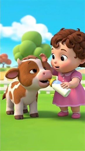 Baby Cute Girl Feeding Milk to Little Cow | 3D Cartoon for Kids #shorts
