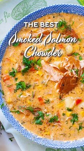 Run to make this! Creamy smoked salmon Chowder with bacon, gnocchi & corn! Get the recipe: https://tatyanaseverydayfood.com/smoked-salmon-chowder/ | Tatyana's Everyday Food