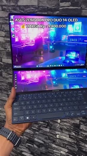 Harga Rp : 9.400.000 💻 ASUS ZenBook Pro Duo 14 OLED Spesifikasi Prosesor: Intel Core i9-13900H, 14 core dan 20 thread, kecepatan dasar 2,60 GHz dengan Turbo Boost hingga 5,40 GHz RAM: 32 GB DDR5 5600 MT/s Penyimpanan: SSD 1 TB Kartu Grafis: NVIDIA GeForce RTX 4060 dengan 8 GB memori grafis khusus GDDR6 Layar: 14 inci 3K OLED layar sentuh (touchscreen) Refresh Rate: 120 Hz Akurasi Warna: 100% sRGB jika tertarik bs tanya² dlu melalui DM / whatsaap admin 📦Kirim² keluar daerah jg bisa kak dijamin 