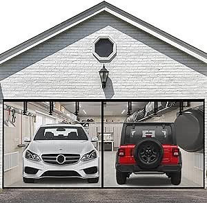 Garage Door Screen for 2 Car Garage 16x7FT, Upgraded Sturdy PET Retractable Magnetic Garage Screen Doors with Heavy Duty Weighted Bottom and 2 Install Accessories, Hand Free Screen Door Kit