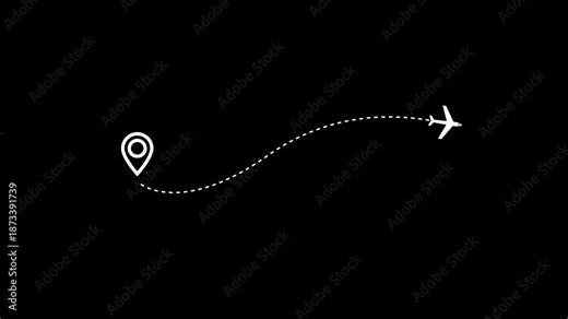Airplane line path animation, Travel on airplane location map, Traveling airplane from one location to another location. Air plane flight route with the point of location line trace. 4k video