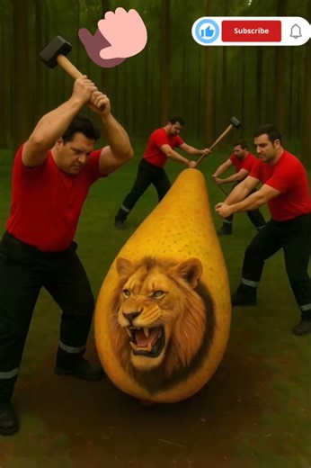 "Workers Fighting Mango Log with Lion Head in Forest | Surreal FantasyScene#youtube#shortfeed#funny