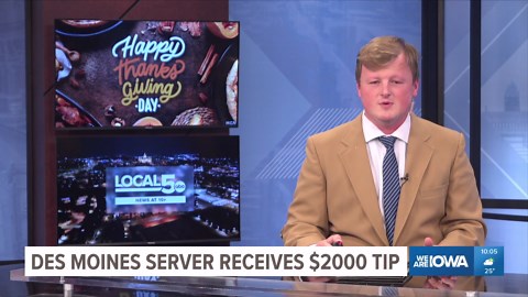 Des Moines waitress receives $2,000 tip