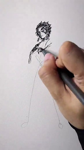 Tanjiro Kamado Stickman to Anime Drawing Tutorial