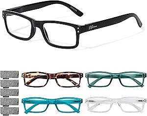 Reading Glasses,Blue Light Readers Glasses For Women Men 0.0,Anti Bluelight Eyestrain UV Glare Reading/Gaming/TV/Phones Glasses,Magnifying Glass With Spring Hinge 5 Pack(A)